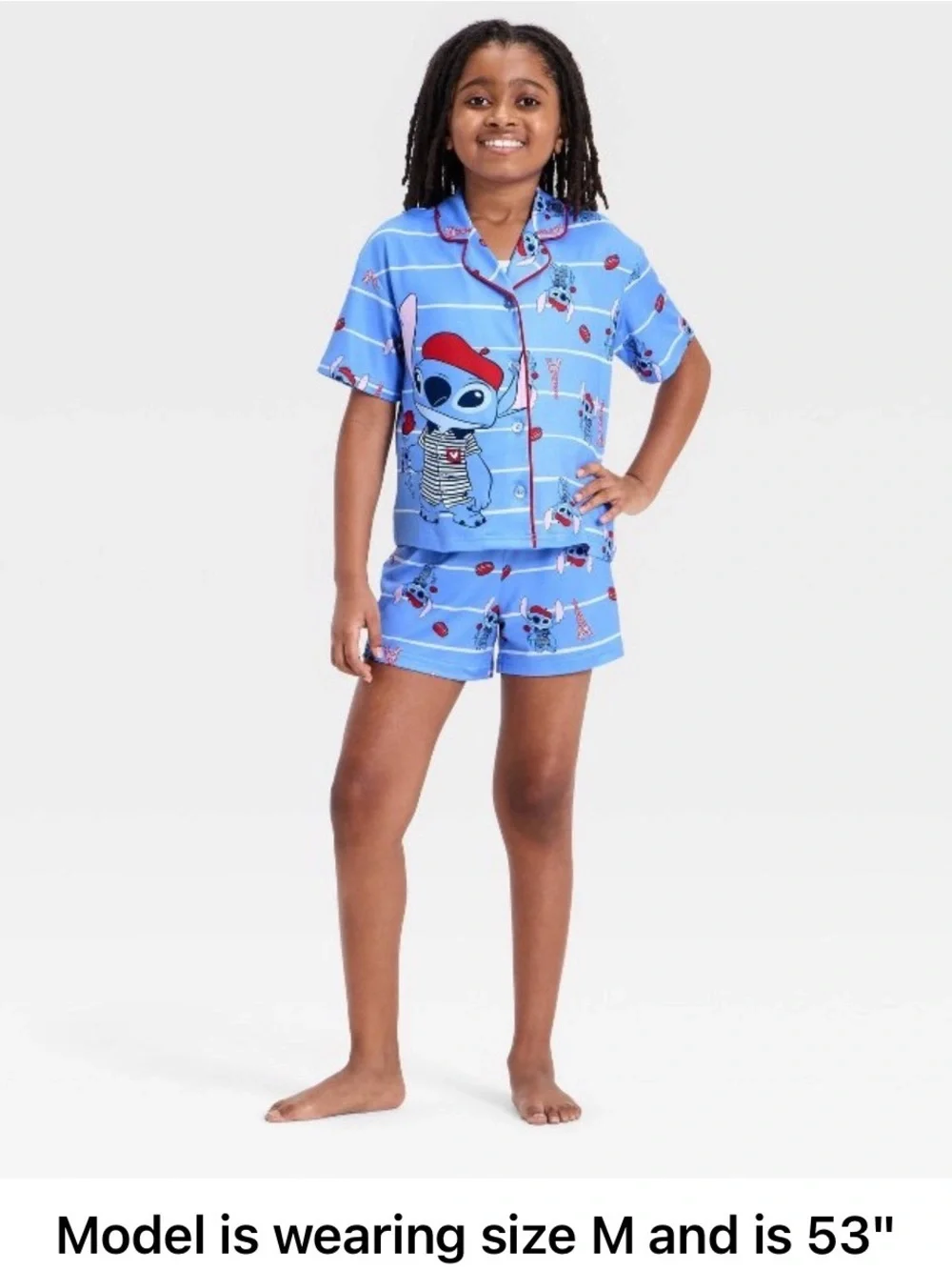 Disney Blue Stitch Short Pajama Set with Red Accents